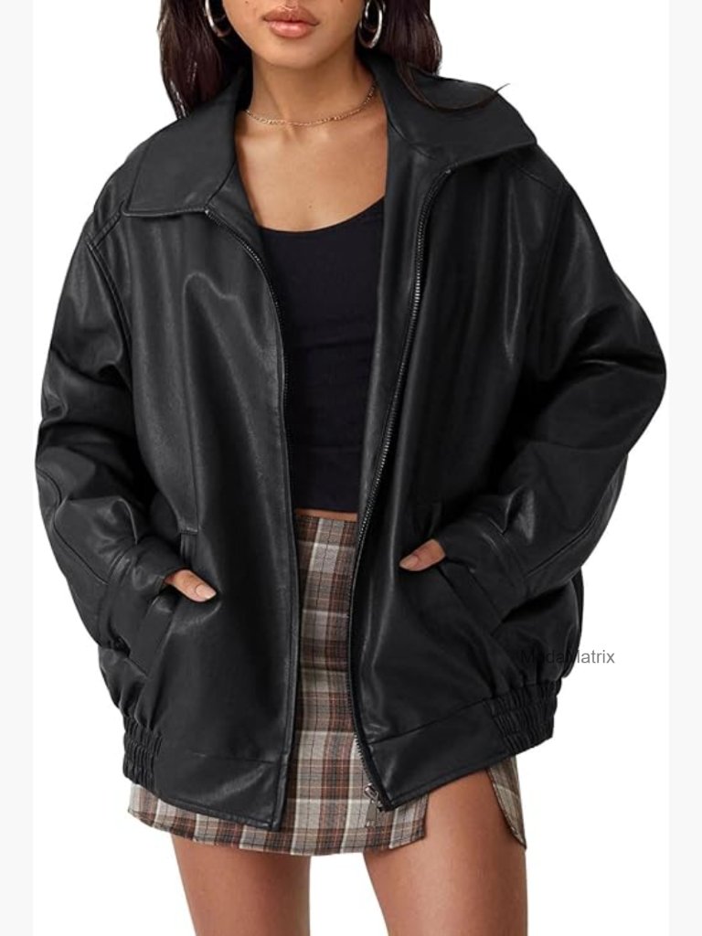 Oversized Faux Leather Jacket Boyfriend Biker Moto Lightweight Fall Bomber